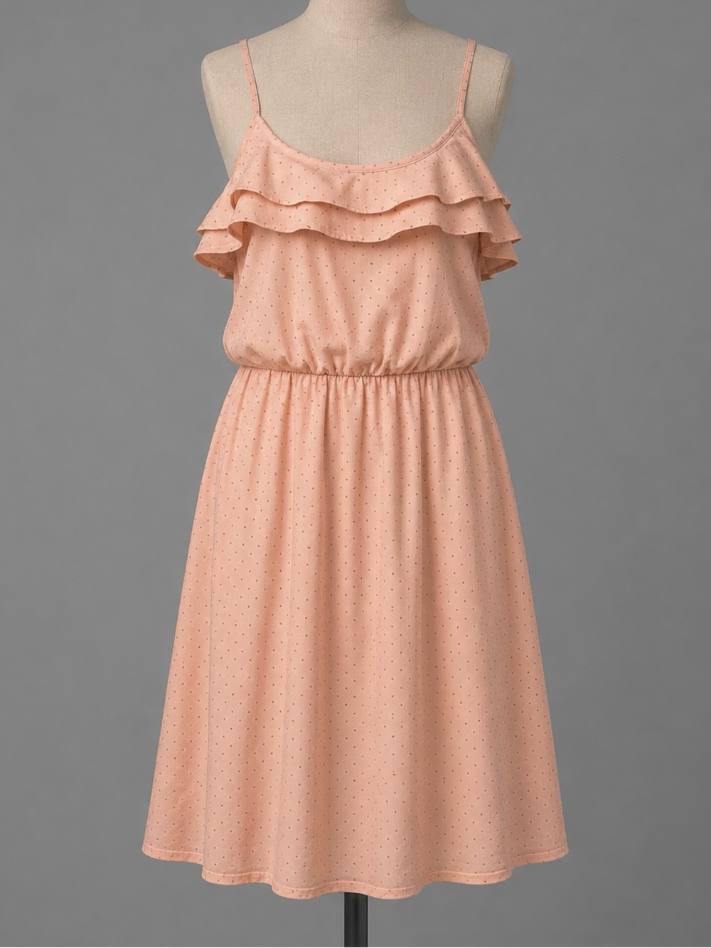 Lauren Conrad LC sz 8 Pretty Light Peach Raised Dot Spaghetti Strap Summ…